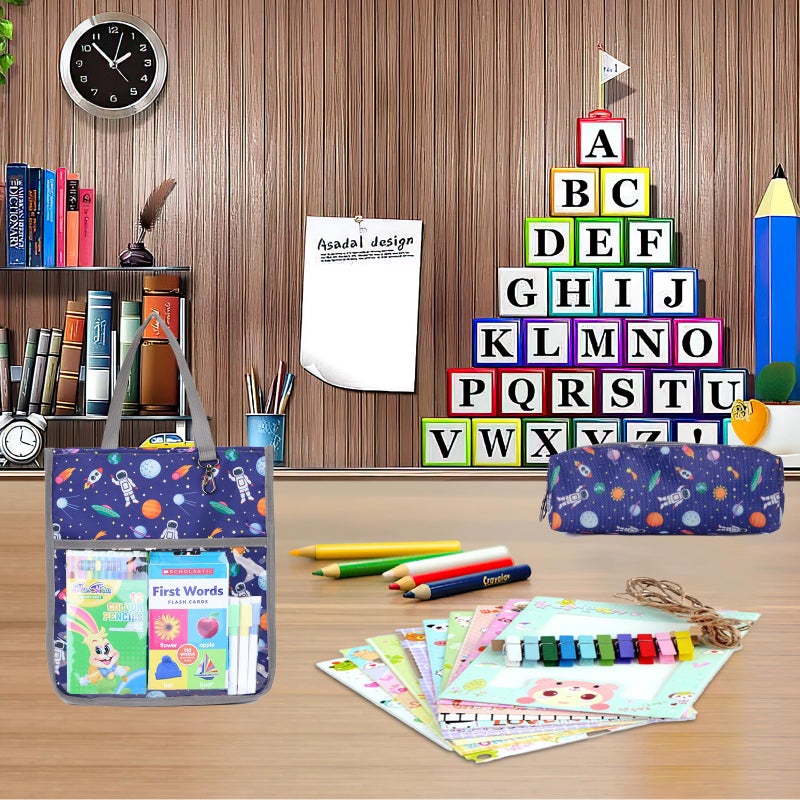 Maplerich Kids Cute Tote Bags for Boys Girls Ages 4-16,Handbags with Pencil Case, Book Tote Bags with Zipper for School and Playtime (grey) - Image 3