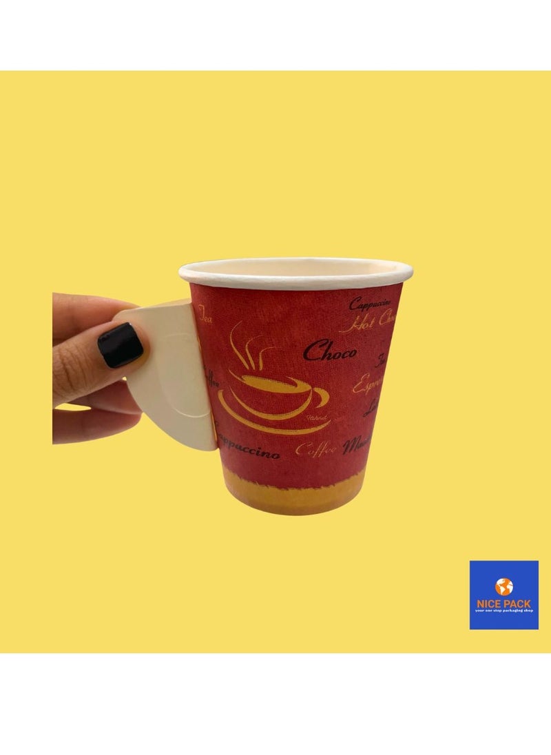 Nice Pack 100-Pieces 7oz Printed Paper Cups with handle, Disposable Paper Cups for Hot/Cold Beverages, Ideal for Office, Home, Party and Travel use  - Image 4