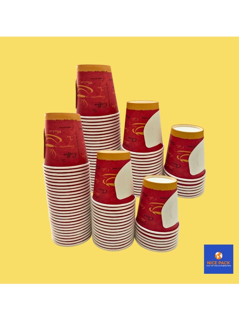 Nice Pack 100-Pieces 7oz Printed Paper Cups with handle, Disposable Paper Cups for Hot/Cold Beverages, Ideal for Office, Home, Party and Travel use  - Image 3