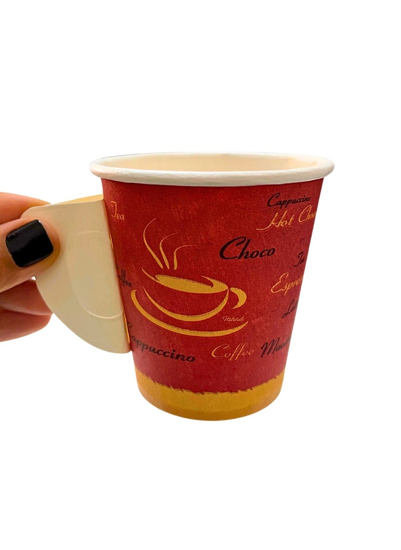 Nice Pack 100-Pieces 7oz Printed Paper Cups with handle, Disposable Paper Cups for Hot/Cold Beverages, Ideal for Office, Home, Party and Travel use  - Image 1
