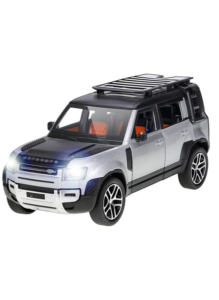 FUSIONPULSE 1:24 Scale Land Rover Defender Toy Cars, Diecast Model Luxury Metal Car Collection, Zinc Alloy Pull Back with Front and Back Lights and Sound, Open Doors  - Image 1