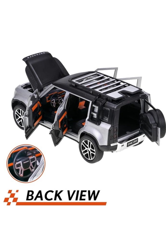 FUSIONPULSE 1:24 Scale Land Rover Defender Toy Cars, Diecast Model Luxury Metal Car Collection, Zinc Alloy Pull Back with Front and Back Lights and Sound, Open Doors  - Image 4