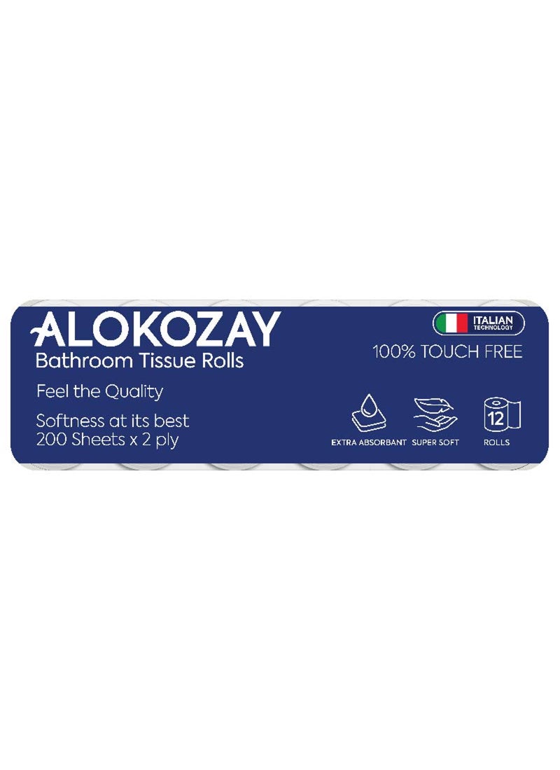 Alokozay Bathroom Tissues Super Soft 200 Sheets 2 Ply 12 Rolls - Image 1