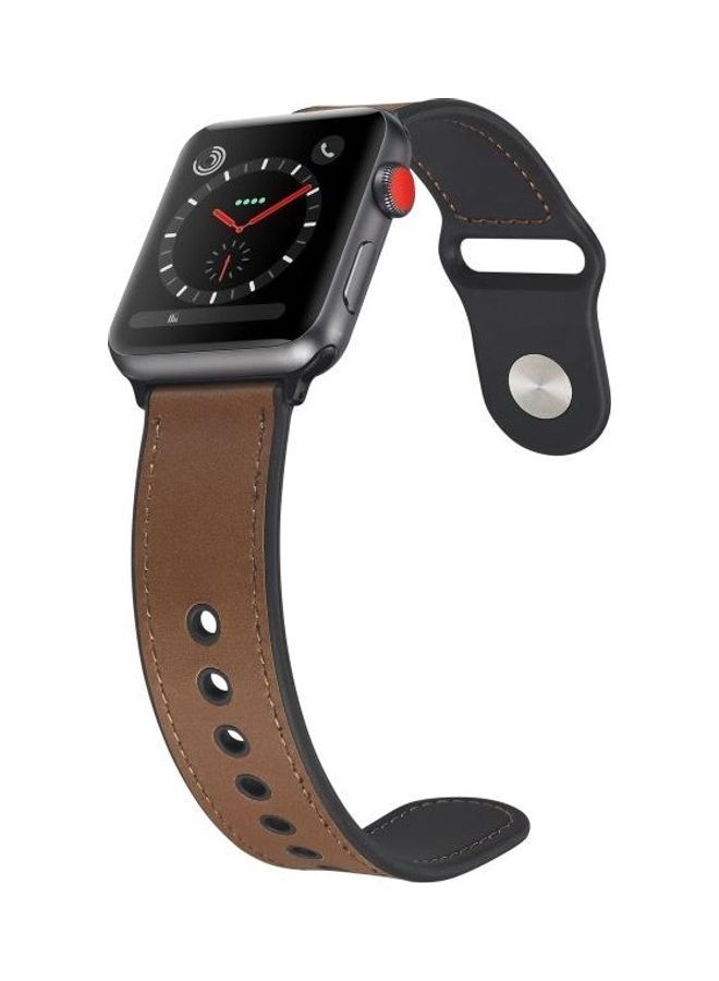 NIBEMINENT Paste Leather TPU Watchband For Apple Watch Series 6/SE/5/4 40mm - 3/2/1 38mm Brown - Image 4