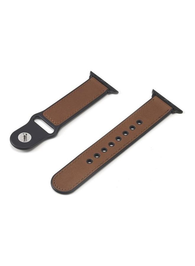 NIBEMINENT Paste Leather TPU Watchband For Apple Watch Series 6/SE/5/4 40mm - 3/2/1 38mm Brown - Image 2