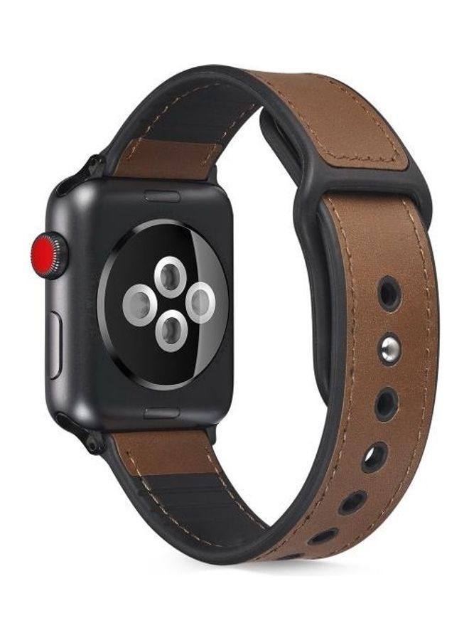 NIBEMINENT Paste Leather TPU Watchband For Apple Watch Series 6/SE/5/4 40mm - 3/2/1 38mm Brown - Image 1