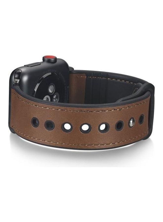 NIBEMINENT Paste Leather TPU Watchband For Apple Watch Series 6/SE/5/4 40mm - 3/2/1 38mm Brown - Image 3