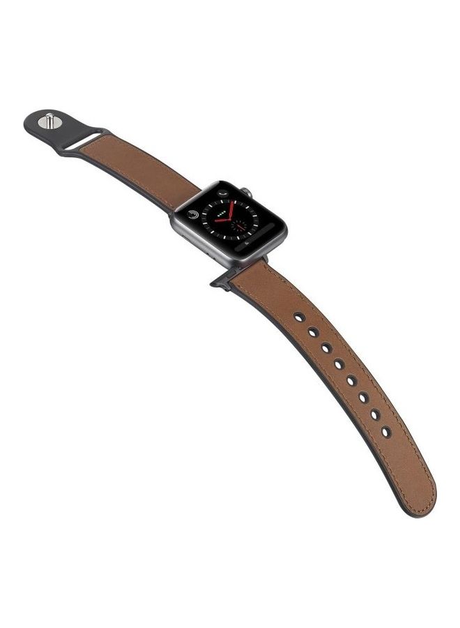 NIBEMINENT Paste Leather TPU Watchband For Apple Watch Series 6/SE/5/4 40mm - 3/2/1 38mm Brown - Image 5