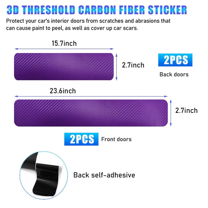 Suvnie 4 PCS Car Door Sill Protector, Carbon Fiber Auto Door Entry Edge Guard Sill Protection Sticker, Anti-Scratch Vehicle Threshold Cover Strips, Universal Decor Car Accessories (Purple, 3D) - Image 2