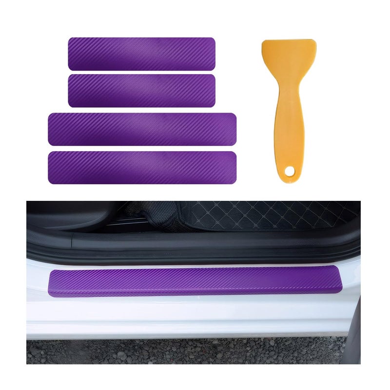 Suvnie 4 PCS Car Door Sill Protector, Carbon Fiber Auto Door Entry Edge Guard Sill Protection Sticker, Anti-Scratch Vehicle Threshold Cover Strips, Universal Decor Car Accessories (Purple, 3D) - Image 1