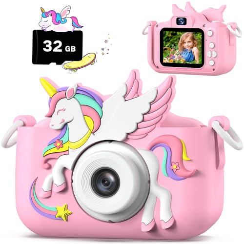 Cimizi Upgrade Kids Camera for Boys Girls Toddler Digital Selfie Camera with Cute Protective Cover and 32G SD Card Christmas Birthday Gifts Toys for 3 4 5 6 7 8 9 10 11 12 Years Old Little Girls and Boys - Image 1