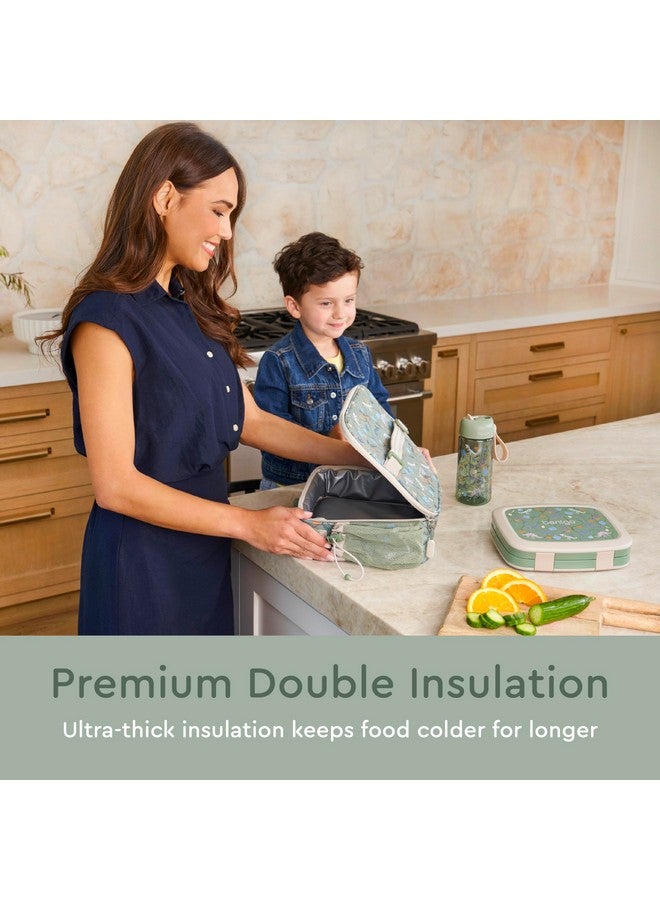 Bentgo Kids Lunch Bag - Durable, Double-Insulated Lunch Bag for Kids 3+; Holds Lunch Box, Water Bottle, & Snacks; Easy-Clean Water-Resistant Fabric & Multiple Zippered Pockets (Dino Fossils) - Image 1