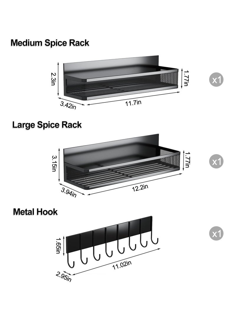 كيلا رف توابل مغناطيسي للثلاجة، عبوة من 3 أرفف مغناطيسية، منظم ثلاجة متحرك مع رف بـ 8 خطافات، منظم توابل للمطبخ - Image 2