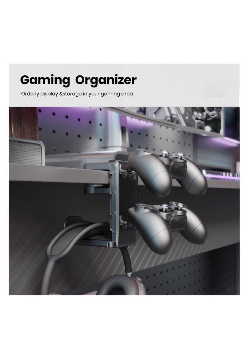 SYOSI 3-in-1 PC Gaming Headset and Controller Holder, Headphone Stand with Adjustable Clamp, 2 Controller Holders, Rotating Arm, and Cable Organizer, Universal PC Gaming Accessory Controller Headset Stand - Image 2