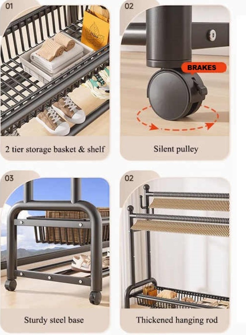 AIWANTO 150CM Heavy-Duty Double Rod Clothes Rack with 2-Tier Storage Shelf – Large Capacity Organizer for Shoes, Bags & Daily Wear (Black, 170×150×38cm, 32mm Pipe) - Image 4