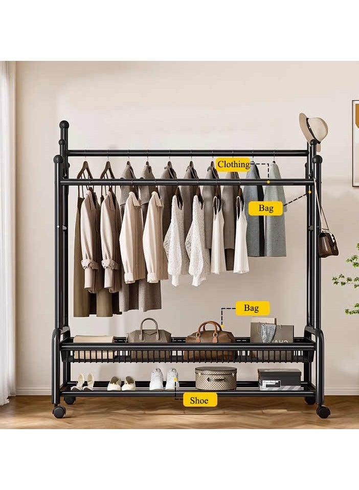 AIWANTO 150CM Heavy-Duty Double Rod Clothes Rack with 2-Tier Storage Shelf – Large Capacity Organizer for Shoes, Bags & Daily Wear (Black, 170×150×38cm, 32mm Pipe) - Image 3