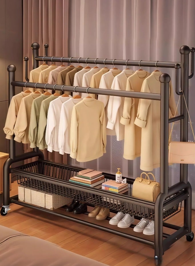 AIWANTO 150CM Heavy-Duty Double Rod Clothes Rack with 2-Tier Storage Shelf – Large Capacity Organizer for Shoes, Bags & Daily Wear (Black, 170×150×38cm, 32mm Pipe) - Image 2