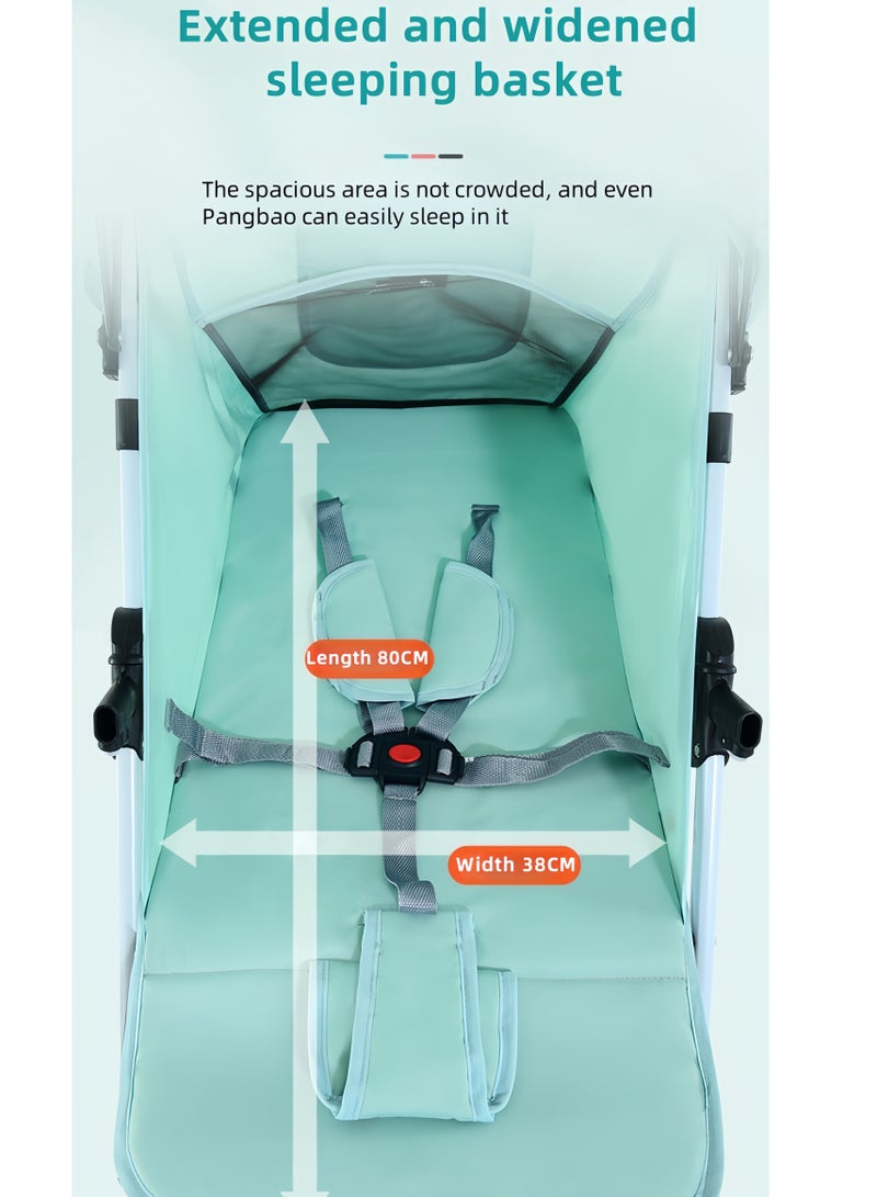 Beautiful Lightweight Travel Stroller, Foldable Baby Stroller With Large Storage Basket, Multi-Position Recline, Convenient One-hand Fold, Comfortable & Lay Flat（blue）  - Image 2