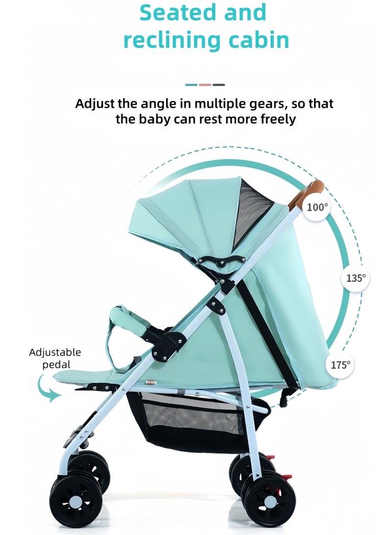Beautiful Lightweight Travel Stroller, Foldable Baby Stroller With Large Storage Basket, Multi-Position Recline, Convenient One-hand Fold, Comfortable & Lay Flat（blue）  - Image 4
