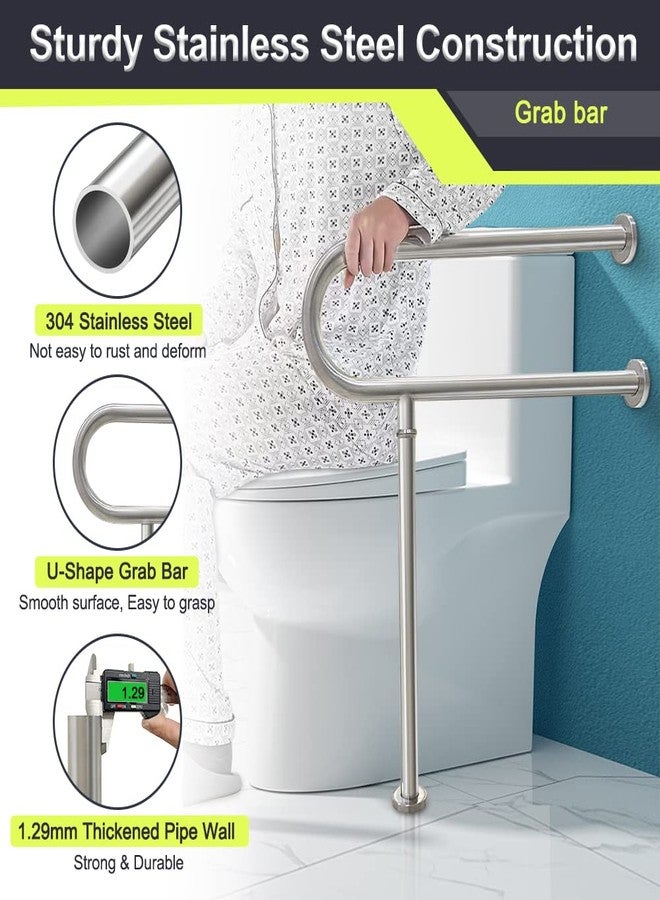 KAAMOS Toilet Grab Bars for Seniors Handicap Hand Rails Floor Mounted Handicap Safety Bars for Shower Toilet Bathroom Rails Grab Bar for Elderly Stainless Steel Toilet Support Rail for Disabled Pregnant - Image 2