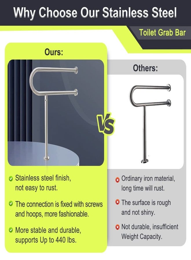 KAAMOS Toilet Grab Bars for Seniors Handicap Hand Rails Floor Mounted Handicap Safety Bars for Shower Toilet Bathroom Rails Grab Bar for Elderly Stainless Steel Toilet Support Rail for Disabled Pregnant - Image 5