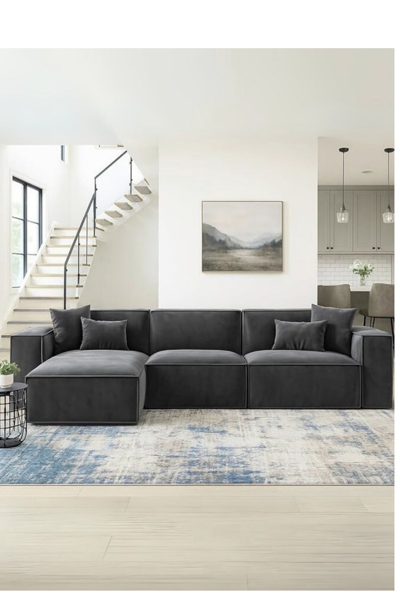 Karnak Modular L-Shaped Sectional Sofa – 3-Seater Fabric Couch with Chaise Lounge & Cushions – Dark Grey Modern Sofa for Living Room Furniture - Image 1