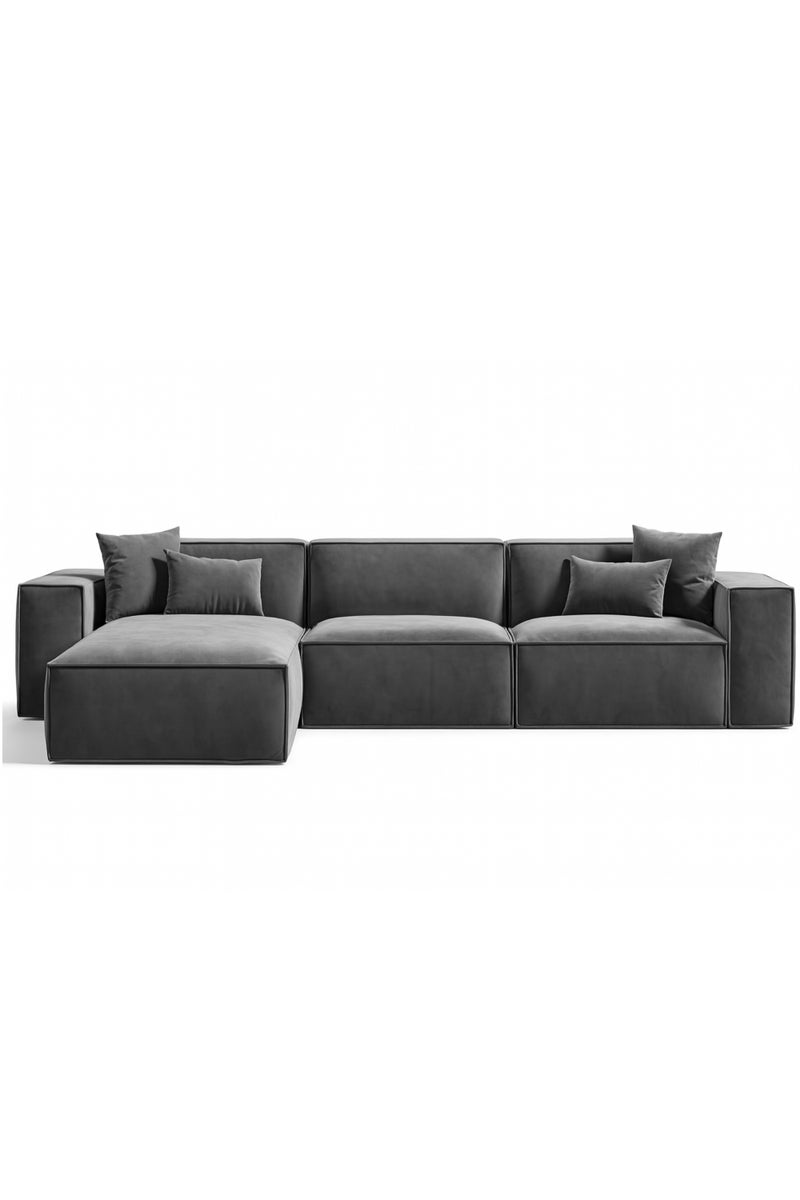 Karnak Modular L-Shaped Sectional Sofa – 3-Seater Fabric Couch with Chaise Lounge & Cushions – Dark Grey Modern Sofa for Living Room Furniture - Image 2