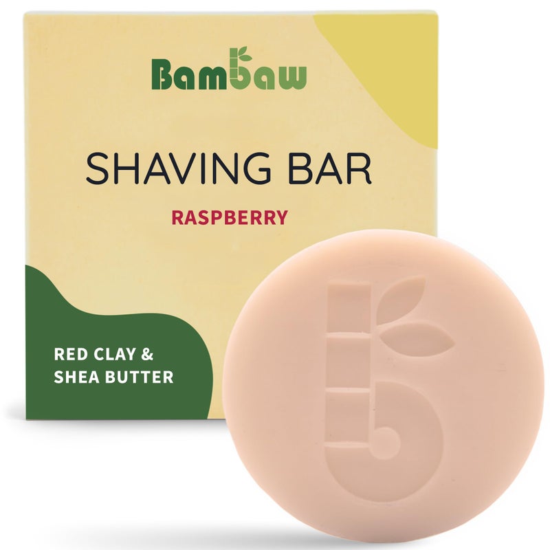 Bambaw Women Shaving Soap 25 oz Red Clay Shea Butter Shave Soap Puck Eco Vegan Shaving Soap Exfoliating Shaving Bar Raspberry Shave Bar