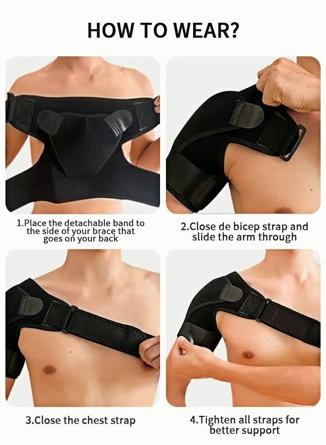 Shoulder Brace, Support and Compression Sleeve for Torn Rotator Cuff, Dislocated Shoulder, Pain Relief, Adjustable Fits Brace Immobilizer Strap with Ice Pack Pocket - Image 5