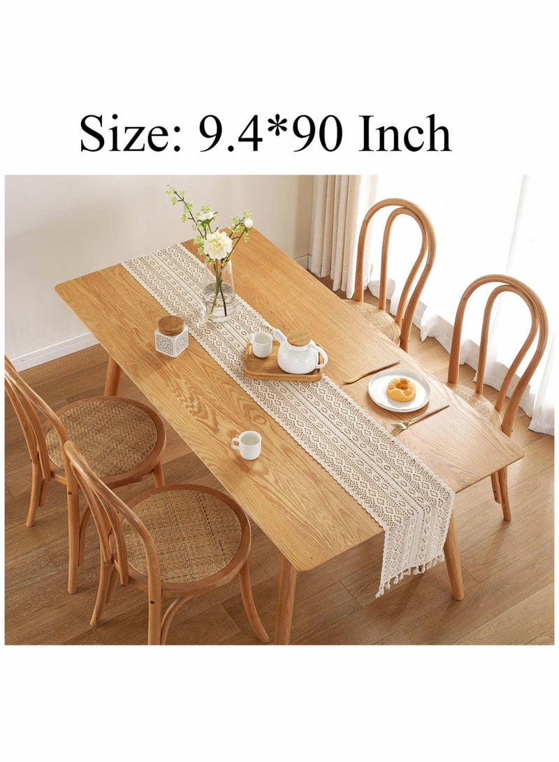 Y&D 90 Inch Boho Beige Table Runner, Vintage Farmhouse Bohemian Crochet Macrame Runner for Wedding Party Coffee Dining Decor  - Image 2