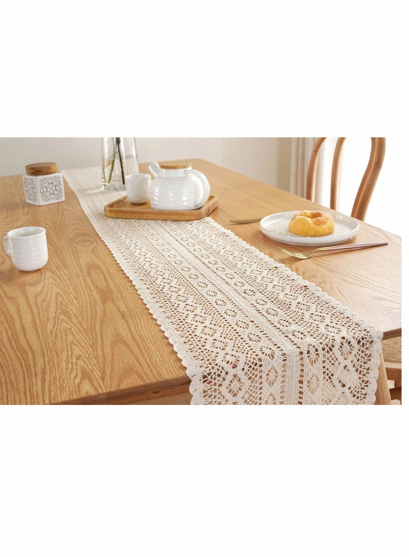 Y&D 90 Inch Boho Beige Table Runner, Vintage Farmhouse Bohemian Crochet Macrame Runner for Wedding Party Coffee Dining Decor  - Image 4