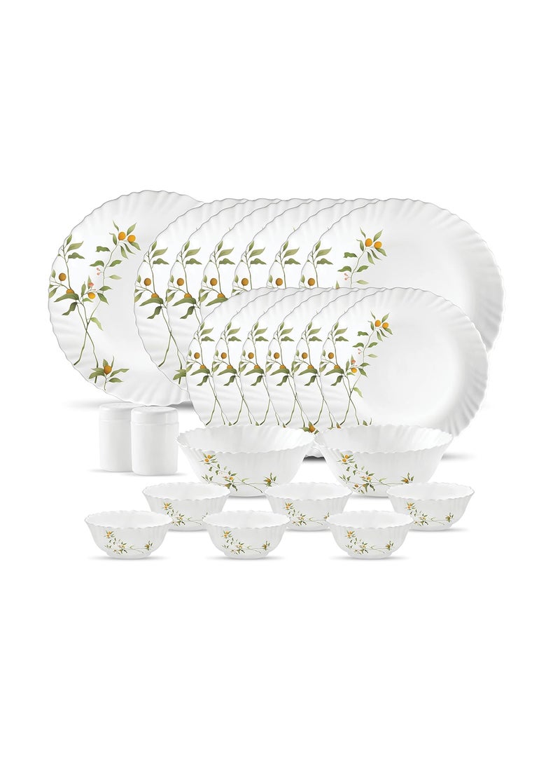 La Opala La Opala Novo Collection Opal Glass Crockery | for Family of 6 | Dinner Set 23 pcs Vivid Greens | Plates & Bowls for Dining | Microwave Safe | 100% Vegetarian | Extra Strong | Light & White  - Image 1