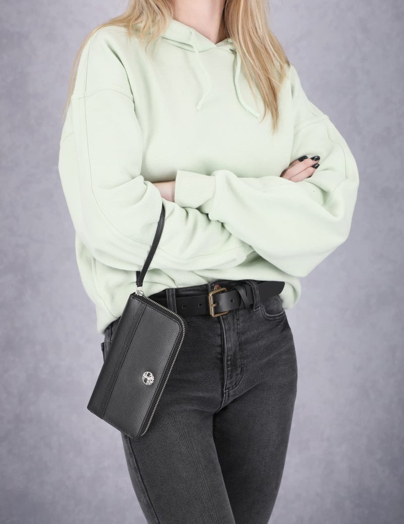 Timberland Women's Leather Rfid Zip Around Wallet Clutch With Wristlet Strap, Black (Pebble), One Size - Image 4