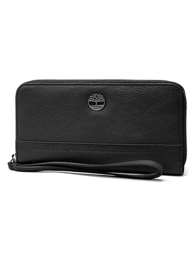 Timberland Women's Leather Rfid Zip Around Wallet Clutch With Wristlet Strap, Black (Pebble), One Size - Image 1