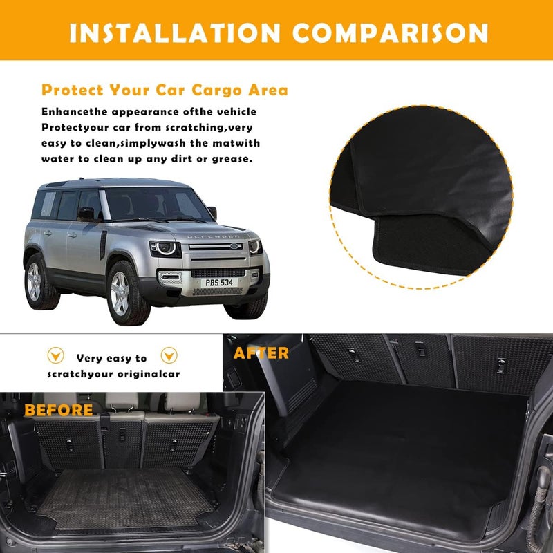 TINKI مناسب لـ Land Rover Defender 110 2020 2021 2022 2023 بطانات لوحة القيادة في الكونسول الوسطي وبطانات حامل الأكواب حصيرة PVC لـ Land Rover Defender 110 إكسسوار��ت (حصيرة صندوق الأمتعة 110 وبطانة الشحن PVC) - Image 4