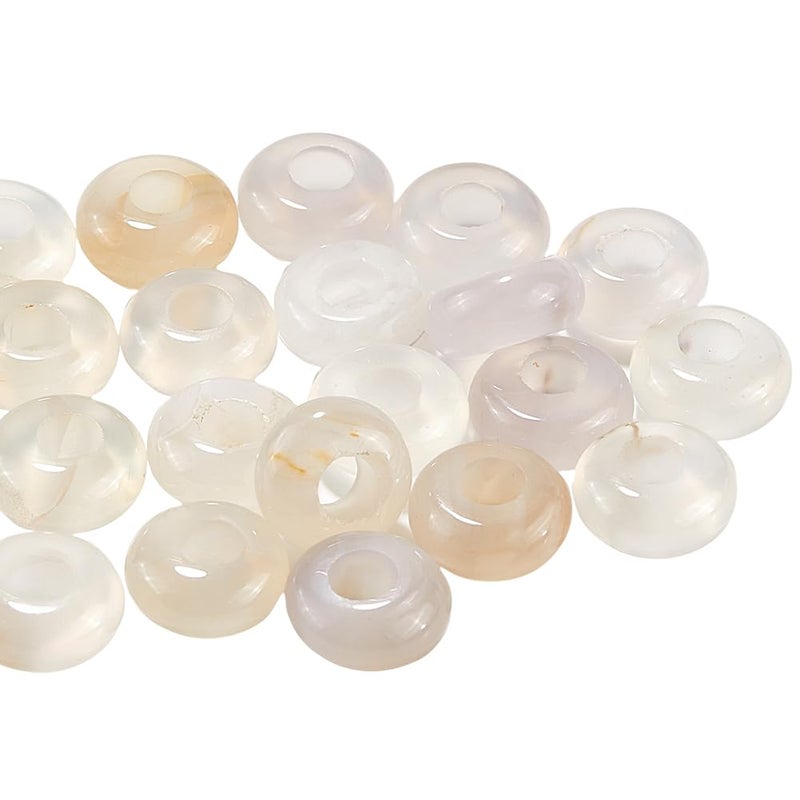 SOFPLATE 1 Box 30Pcs Stone Large Hole Beads Large Hole Gemstone Beads White Natural Clear White Jade Loose Spacer Rondelle Shaped Bead Bulk for Jewelry Making Pen Bracelet Necklace Beading Crafts