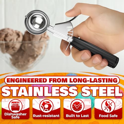 Reluen 1 Oz Ice Cream Scoop with Trigger #30 - Versatile 1 Oz Scoop for Gelato, Cookie Dough Baking, Sorbet & Meatballs - Rust-Resistant Stainless Steel, Easy to Clean | Great Portion Control for Daily Prep - Image 3