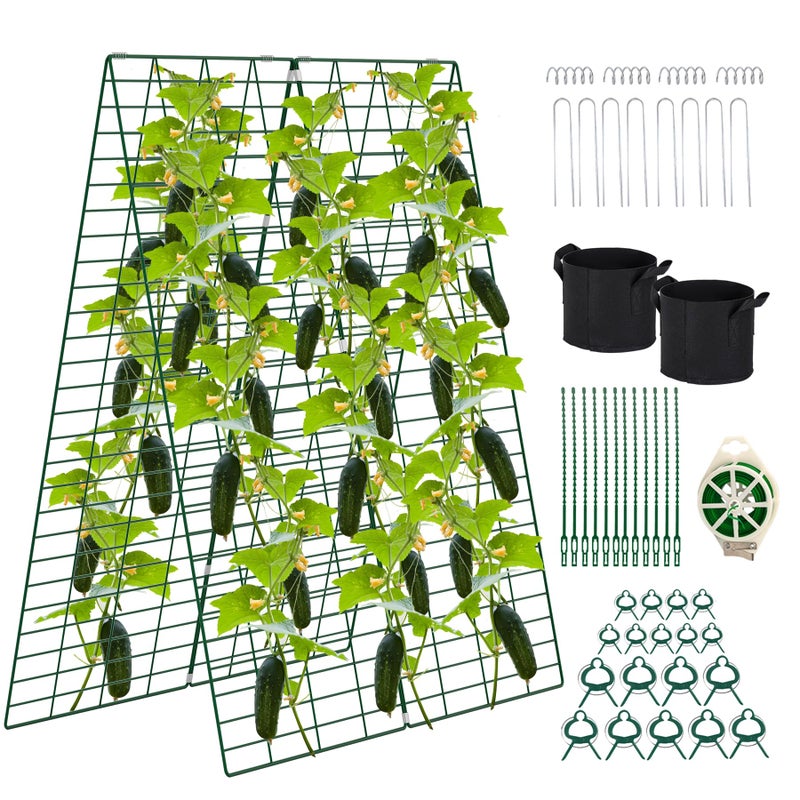 Toriexon Foldable Cucumber Trellis, 48" L x 34" W A-Frame Trellis, Climbing Plants Support Raised Bed Trellis with Twist Ties & Plant Bags for Outdoor Yards Gardens - Image 1