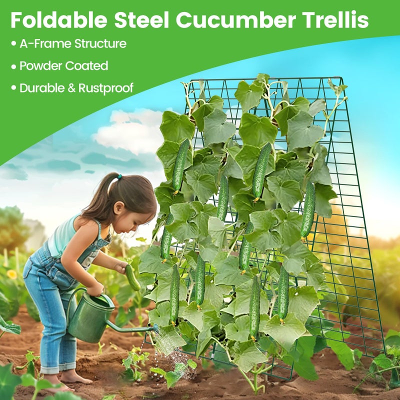 Toriexon Foldable Cucumber Trellis, 48" L x 34" W A-Frame Trellis, Climbing Plants Support Raised Bed Trellis with Twist Ties & Plant Bags for Outdoor Yards Gardens - Image 4