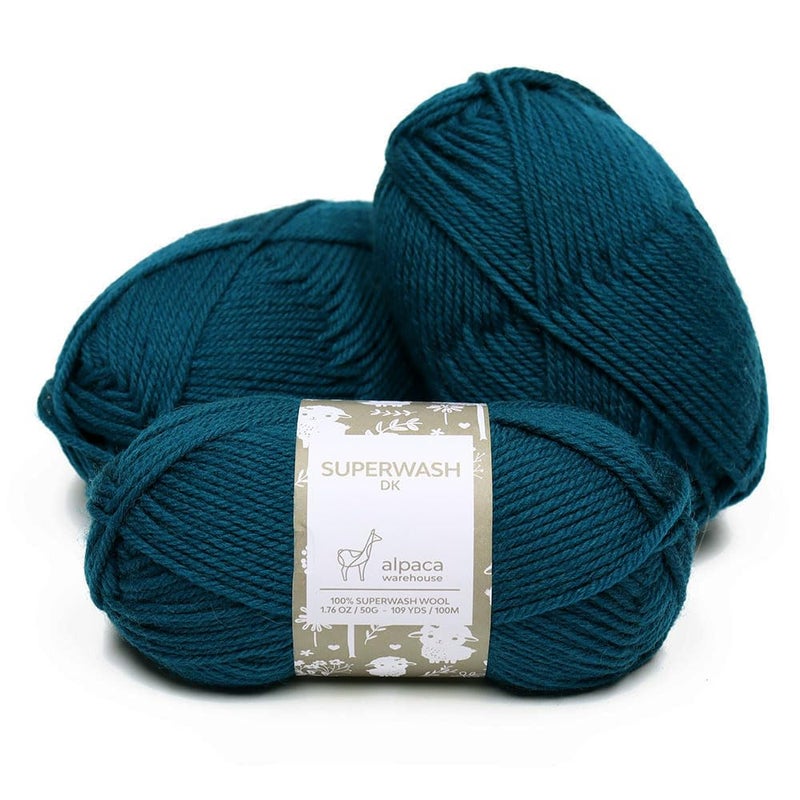 Alpaca Warehouse 100% Pure Wool Yarn Superwash Set of 3 Skeins (150 Grams) DK Weight - Sourced Directly from Peru - Heavenly Soft and Perfect for Knitting and Crocheting (Turquoise Green) - Image 1