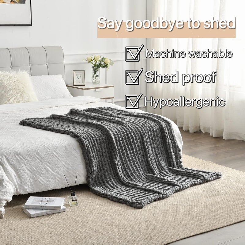 Maetoow Encrypted Version Chenille Chunky Knit Blanket Throw, Handmade Warm & Cozy Blanket Couch, Bed, Home Decor, Soft Fleece Banket, Boho Thick Blankets and Giant Yarn Throws 50×60 Inch，Dark Grey - Image 4