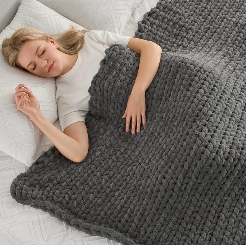 Maetoow Encrypted Version Chenille Chunky Knit Blanket Throw, Handmade Warm & Cozy Blanket Couch, Bed, Home Decor, Soft Fleece Banket, Boho Thick Blankets and Giant Yarn Throws 50×60 Inch，Dark Grey - Image 1