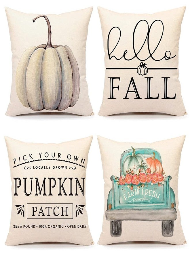 4TH Emotion Fall Decor Pillow Covers 18x18 Set of 4 White Pumpkin Farmhouse Decorations Throw Cushion Case for Fall Thanksgiving Home Decorative Pillows - Image 1