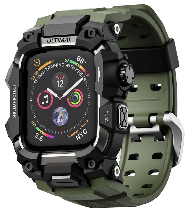 ULTIMAL Rugged Case with Band for Apple Watch 44mm,Compatible with Apple Watch Series SE 3/SE 2/SE Generation/6/5/4, Military Grade Shockproof Bumper Cover for iWatch Tactical Band Men (Army Green, 44mm) - Image 1