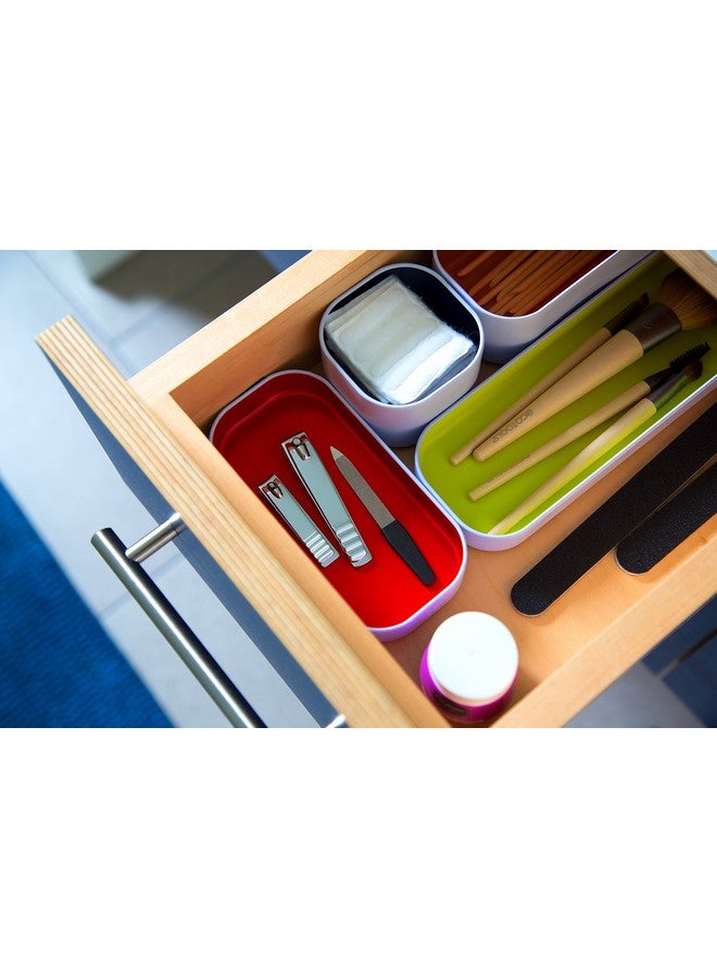 ثري باي ثري مجموعة صينية تنظيم معدنية ضحلة مكونة من 5 قطع من سياتل لتخزين مستحضرات التجميل والقرطاسية والأواني والمزيد في مكتب المكتب وأدراج المطبخ والحمام (1 بوصة، ألوان متنوعة) - Image 3