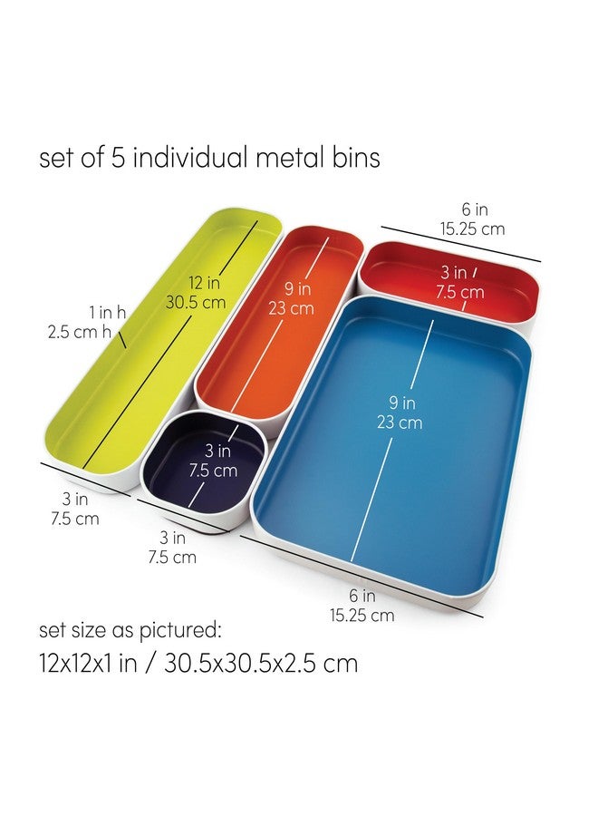 ثري باي ثري مجموعة صينية تنظيم معدنية ضحلة مكونة من 5 قطع من سياتل لتخزين مستحضرات التجميل والقرطاسية والأواني والمزيد في مكتب المكتب وأدراج المطبخ والحمام (1 بوصة، ألوان متنوعة) - Image 2