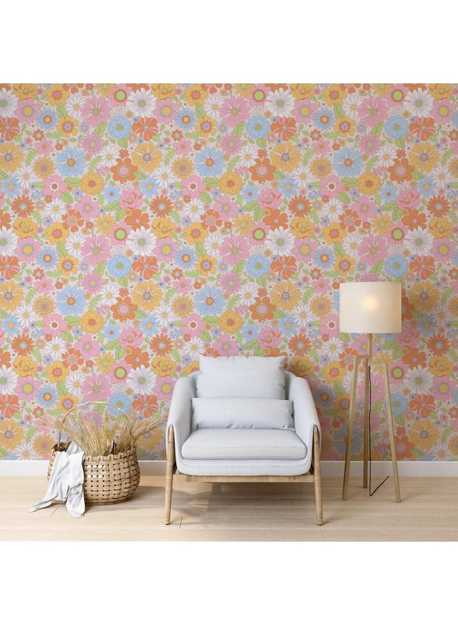 الأزرق جي دبليو الزهور المائية ، الزهور الرجعية ، على الفور ، قشر ، ورق الحائط الزخرفي ، مقاوم للماء ، مقاوم للبقع ، تجميل ، جداريات قابلة للإزالة - Image 3