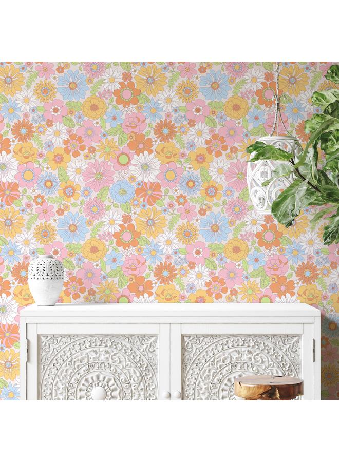 الأزرق جي دبليو الزهور المائية ، الزهور الرجعية ، على الفور ، قشر ، ورق الحائط الزخرفي ، مقاوم للماء ، مقاوم للبقع ، تجميل ، جداريات قابلة للإزالة - Image 2