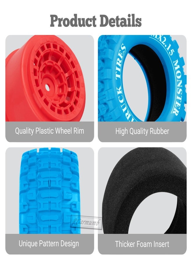 RCarmumb 100 * 52MM 1/16 RC Monster Truck Tires 12mm Hex Adapters All-Terrain Traction Tires fit for Mini Maxx/Mini XRT, MJX 16207/16208/16209/16210,HSP 94186,E-Revo,L0S1,1/18 Mini LMT,Blue&Red - Image 5