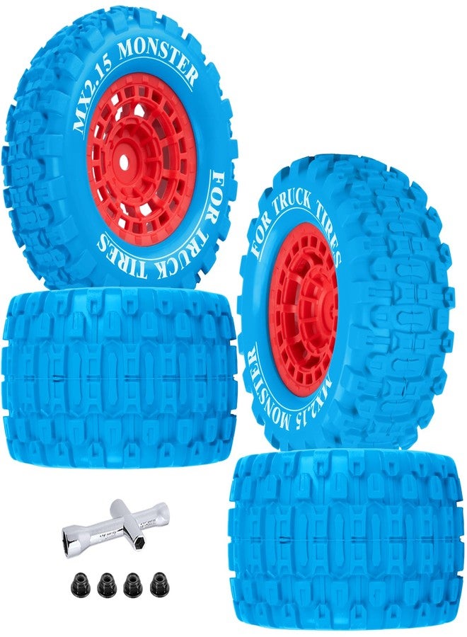 RCarmumb 100 * 52MM 1/16 RC Monster Truck Tires 12mm Hex Adapters All-Terrain Traction Tires fit for Mini Maxx/Mini XRT, MJX 16207/16208/16209/16210,HSP 94186,E-Revo,L0S1,1/18 Mini LMT,Blue&Red - Image 1
